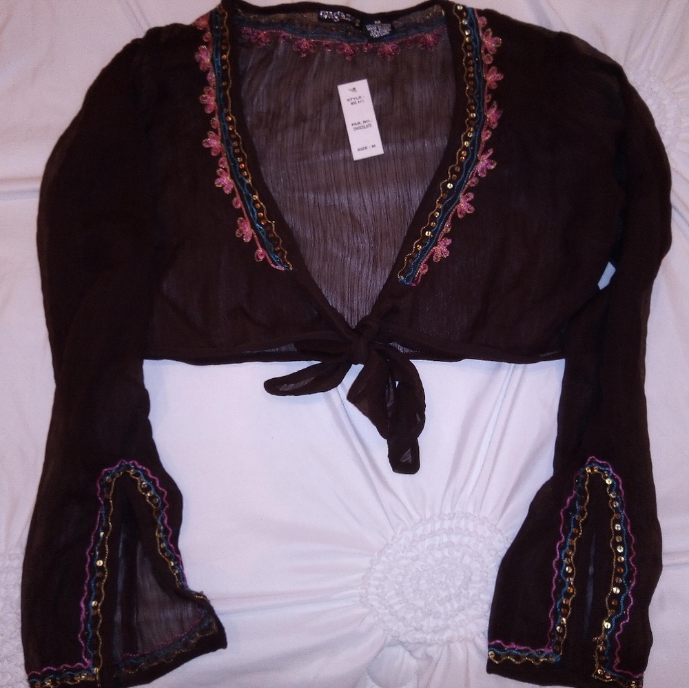 NEW Bohemian belly dance Women's medium Sequin choli top 100% silk chiffon NWT